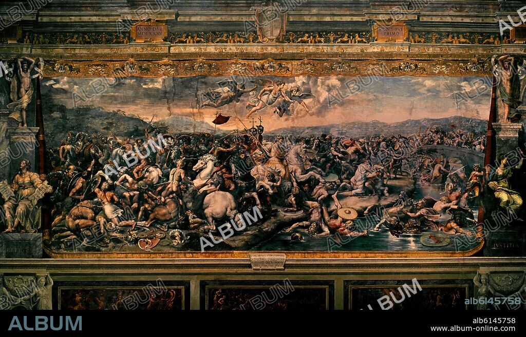 GIULIO ROMANO (1499-1546) GIULIO PIPPI. DERROTA DE MAJENCIO FRENTE A CONSTANTINO EN LA BATALLA DEL PUENTE MILVIO EN OCTUBRE DEL AÑO 312 - 1519/1524- FRESCO.