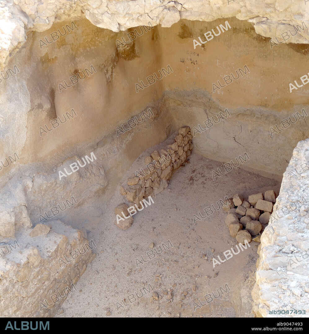 Water cistern at Masada; an ancient fortification in the Southern District of Israel situated on top of an isolated rock plateau on the edge of the Judean Desert; overlooking the Dead Sea. Herod had built Palaces for himself on the mountain and fortified Masada between 37 and 31 BCE.