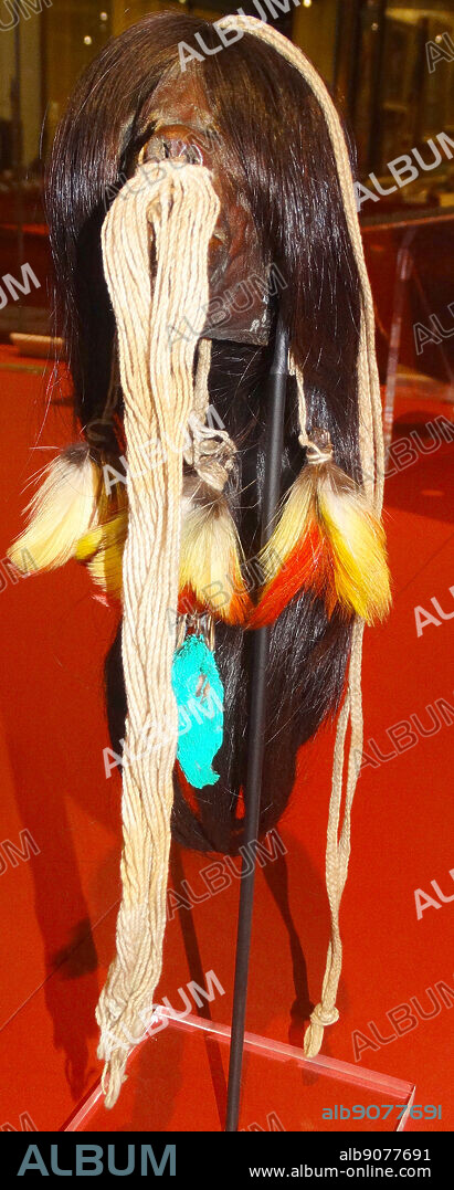 Shrunken head (a Tsantsa), a symbolic item from the Shuar People. 19th Century.