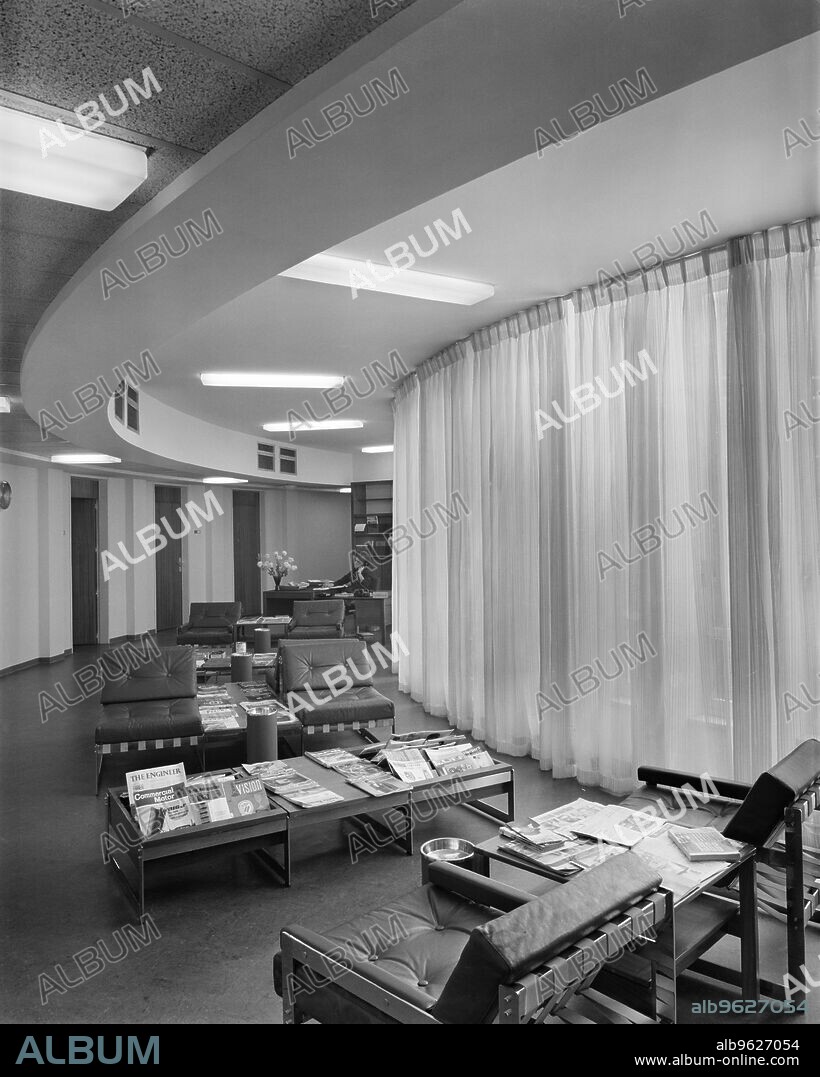 British Embassy, 16 Calle Fernando el Santo, Madrid, Spain, 1966. Interior view of a waiting area on a circular corridor. Photographed for the Ministry of Public Building and Works.