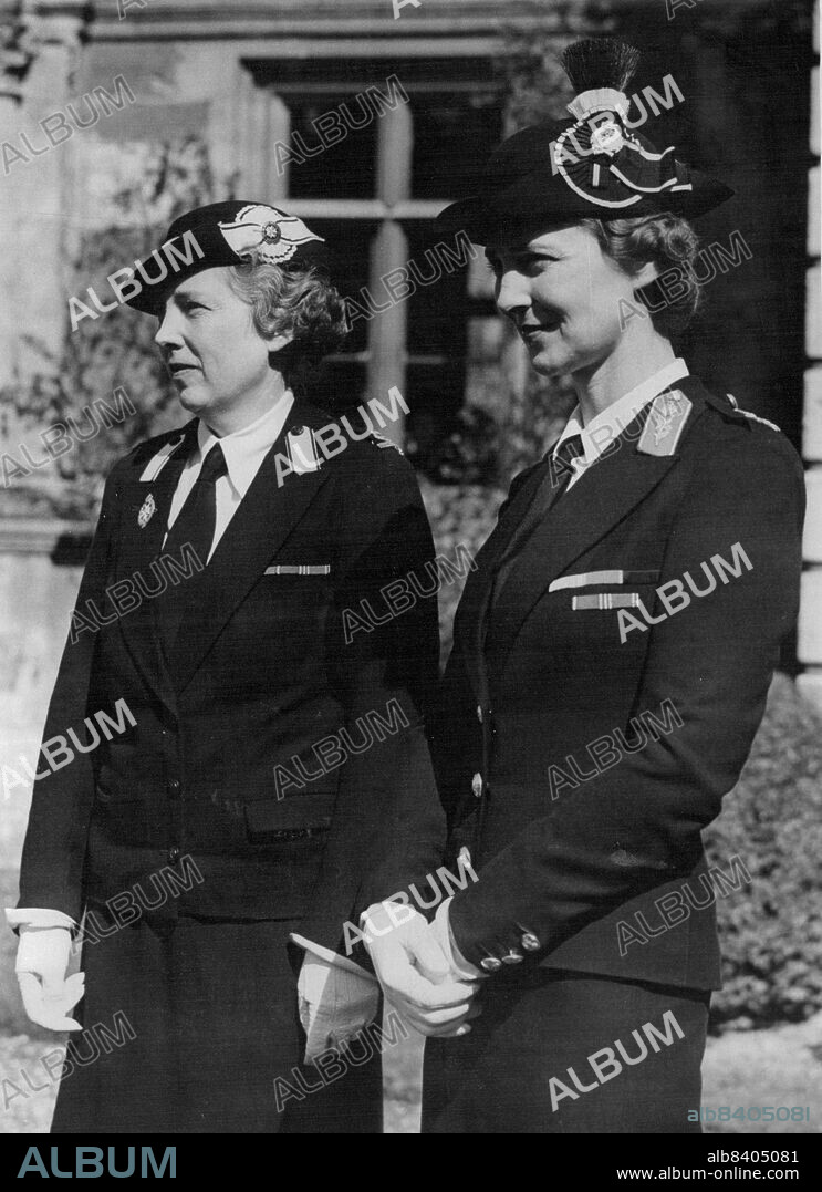 The Duchess In Uniform -- The Duchess of Kent (right) in her smart cocked hat of the St. John organisation, with Lady Zia Wernher (Lady County President for Leicestershire.The Duchess of Kent wearing the uniform of the Lady Superintendent in Chief of the Priory of Wales, inspected a new St. John Training Centre at Dingley Hall, Market Harborough, Leicestershire, today.This is the third of the residential intensive training courses in First Aid and Home Nursing which has been opened by the Red Cros and St. John War Organisation. June 03, 1940. (Photo by London News Agency Photos Ltd).