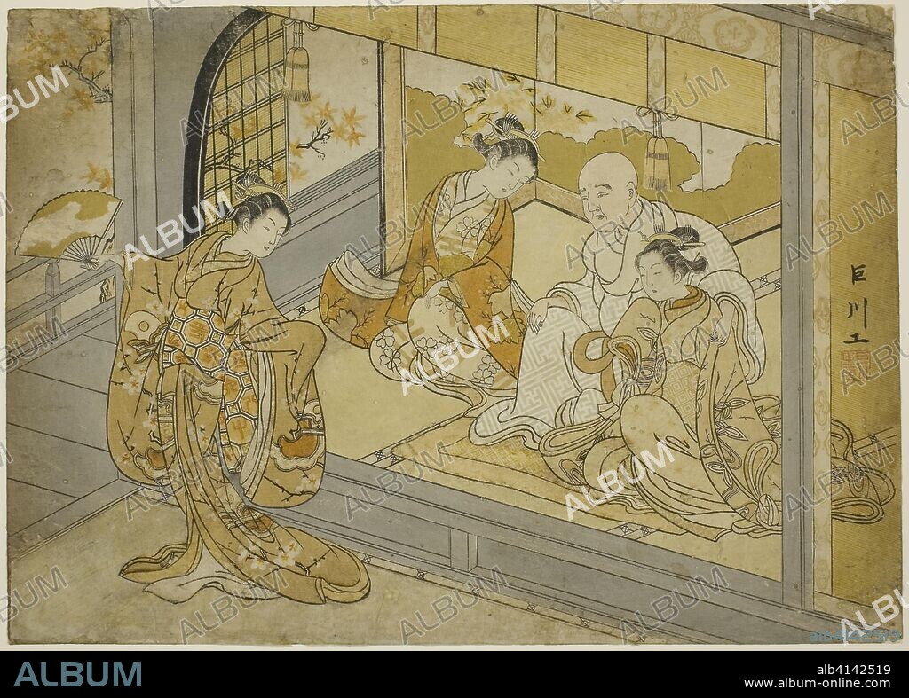 Hotoke Gozen Dancing before Taira no Kiyomori. Suzuki Harunobu ?? ??; Japanese, 1725 (?)-1770. Date: 1765. Dimensions: 9 1/4 x 13 in. Color woodblock print; chuban. Origin: Japan.