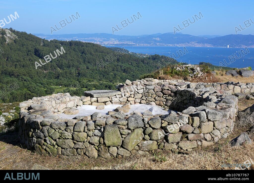 Poblado Castrexo Monte do Facho, The Iron-Age settlement of the Facho Mountain, Cabo de Home, Ria de Vigo, Cangas, Pontevedra province, Galicia, Spain.