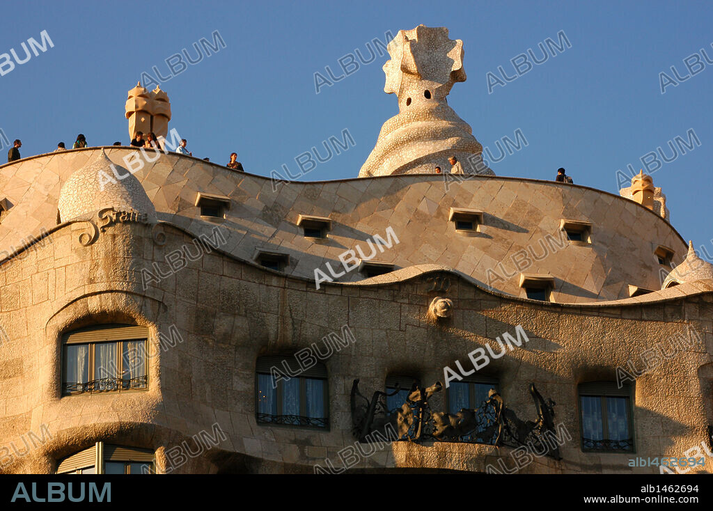 Spain. Barcelona. Mila House (The Quarry). 1905-1910. Built by Antoni Gaudi. Facade.