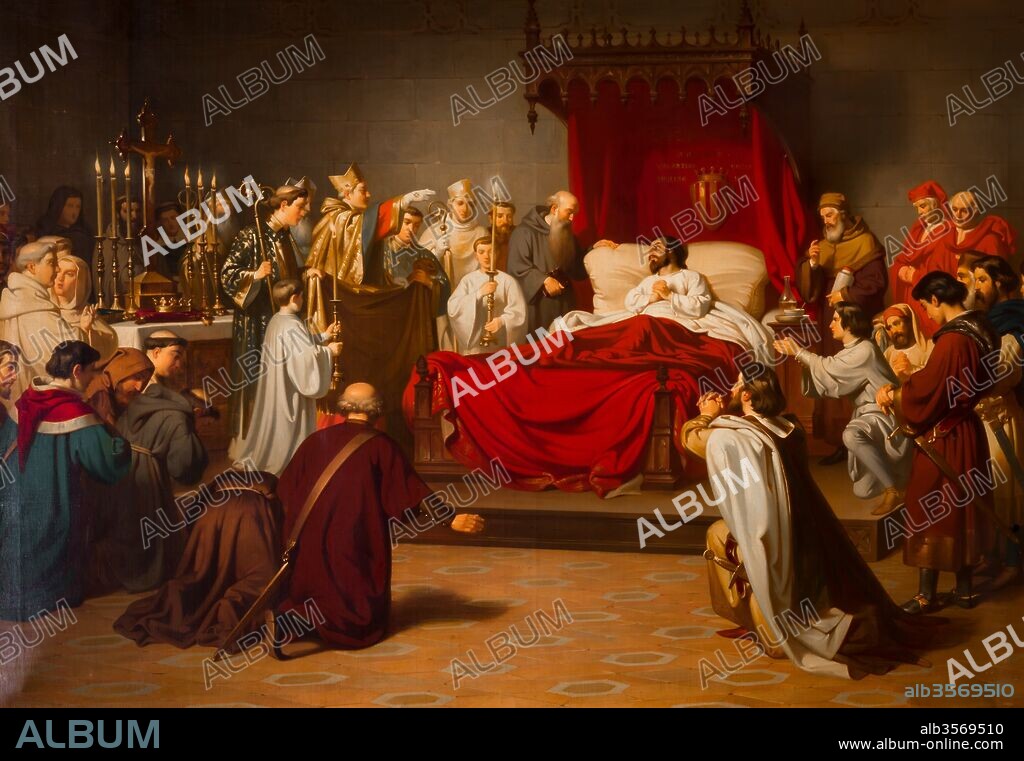 CLAUDIO LORENZALE SUGRAÑES. Claudio Lorenzale / "La mort del rei Pere el Gran" (La muerte del rey Pedro el grande), hacia 1870, Pintura.