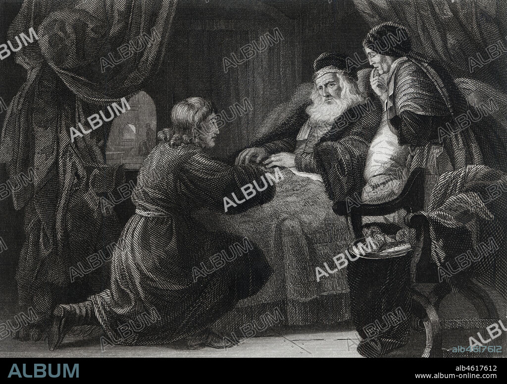 Isaac, hijo de Abraham, patriarca de Israel, bendice a su hijo Jacob (1651 aC.-1506 aC.) en presencia de su esposa Rebeca.