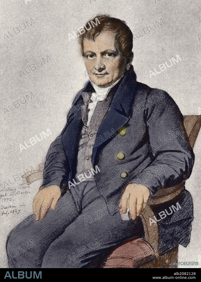 Ludwig Tieck portrait - after painting by K C Vogel von Vogelstein. German writer on Shakespeare 31 st May 1773 - 28 april, 1853. Wrote under pseudonym of Peter Lebrecht. Colourised version.