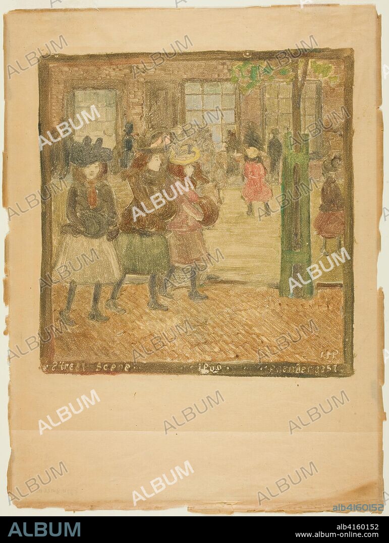 MAURICE BRAZIL PRENDERGAST. Street Scene. Maurice Prendergast; American, 1858-1924. Date: 1886-1899. Dimensions: 202 x 200 mm. Color monotype on paper. Origin: United States.