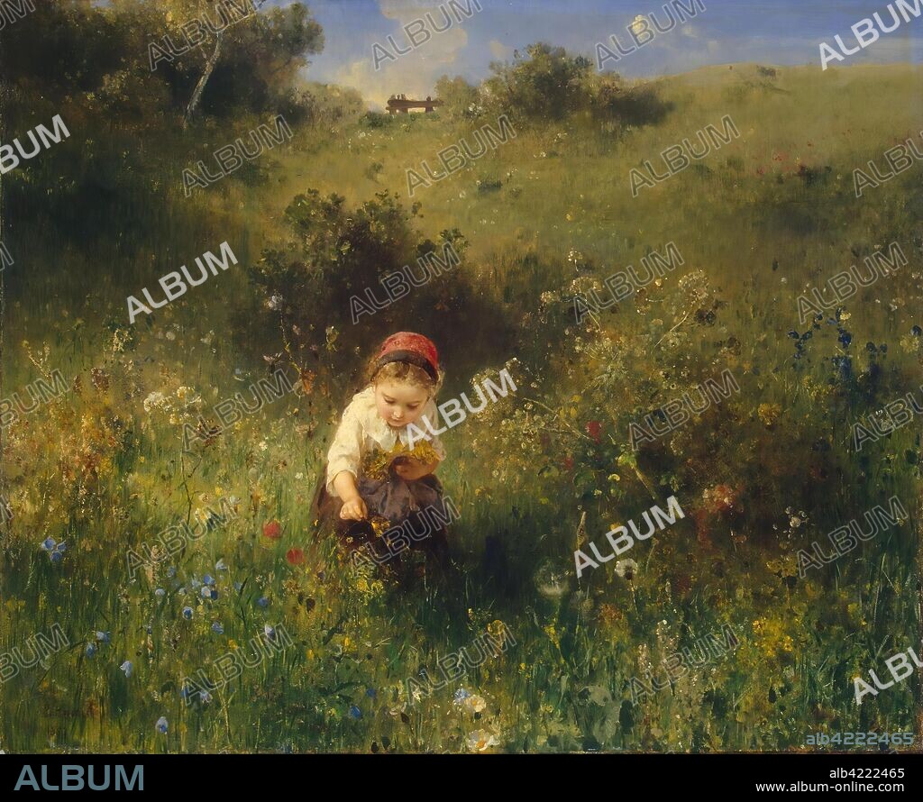 LUDWIG KNAUS. 'Girl in a Field'. Germany, 1857. Dimensions: 50x61 cm.