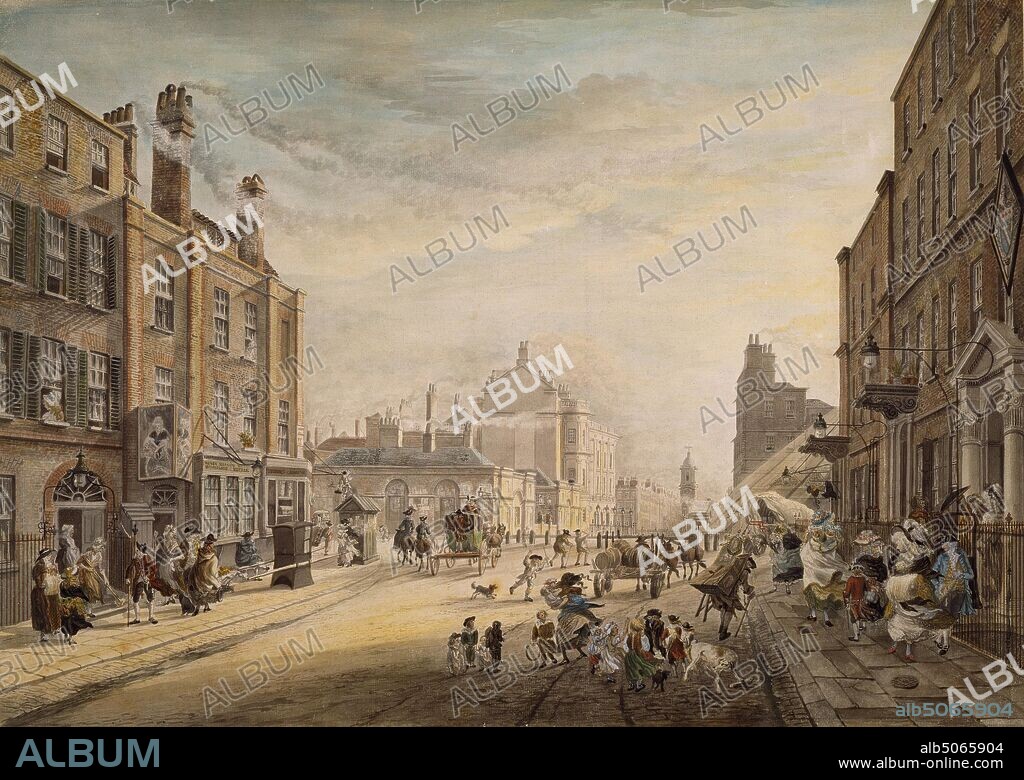 London, View Towards Hanover Square Showing Holles Street, 1773-1791 James Miller, Social history, 18th Century, Watercolour, England, London, Street scene.