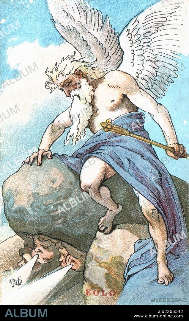APEL·LES MESTRES I OÑÓS. Mitología. Eolo, dios de los vientos; se le representa empuñando un cetro como símbolo de su autoridad y rodeado de vientos. Años 1920.