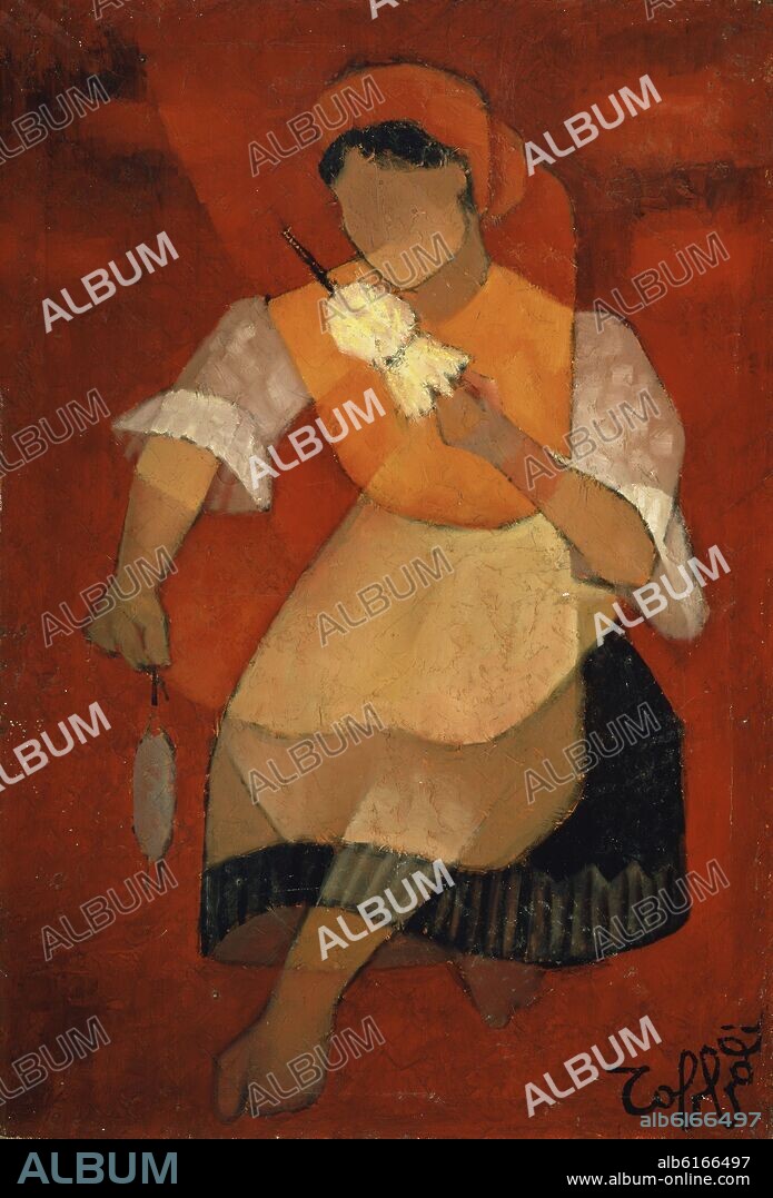 ZOFFOLI. CAMPESINA DEVANANDO LANA - SIGLO XX - 37 X 50 CM.