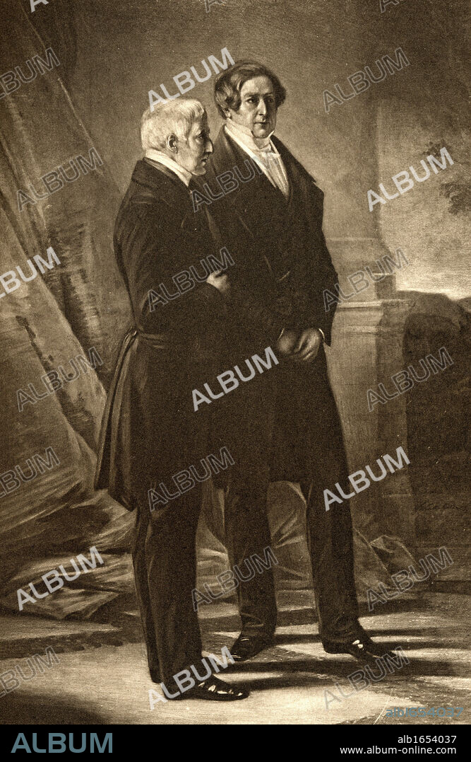 Arthur Wellesley, 1st.Duke of Wellington,1769-1852. British soldier and statesman and Sir Robert Peel, 2nd. Baronet,1788-1850. British prime minister (1834-35, 1841-46) Engraved by Walker and Boutall from the picture by Winterhalter.From the book 'The Girlhood of Queen Victoria 1832-1840 Vol II' published 1912.