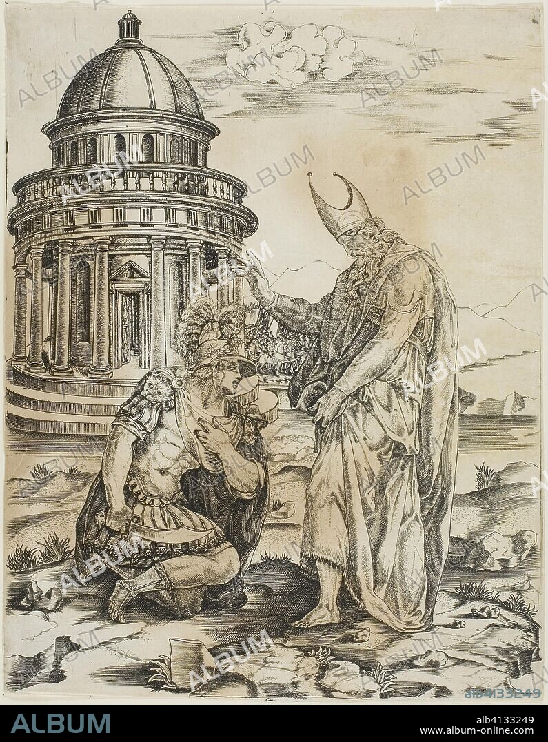 St. Ambrose and the Emperer Theodosius. Master IRs; Italian, 16th century. Date: 1500-1599. Dimensions: 253 × 197 mm. Engraving on paper. Origin: Italy.