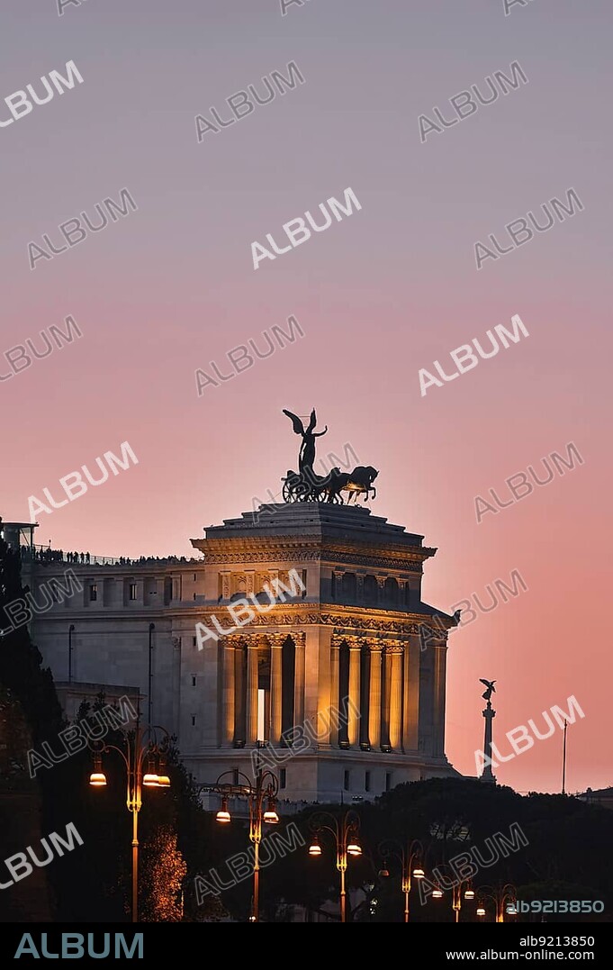 The Victor Emmanuel II National Monument (Vittoriano) at sunset. Rome Italy.