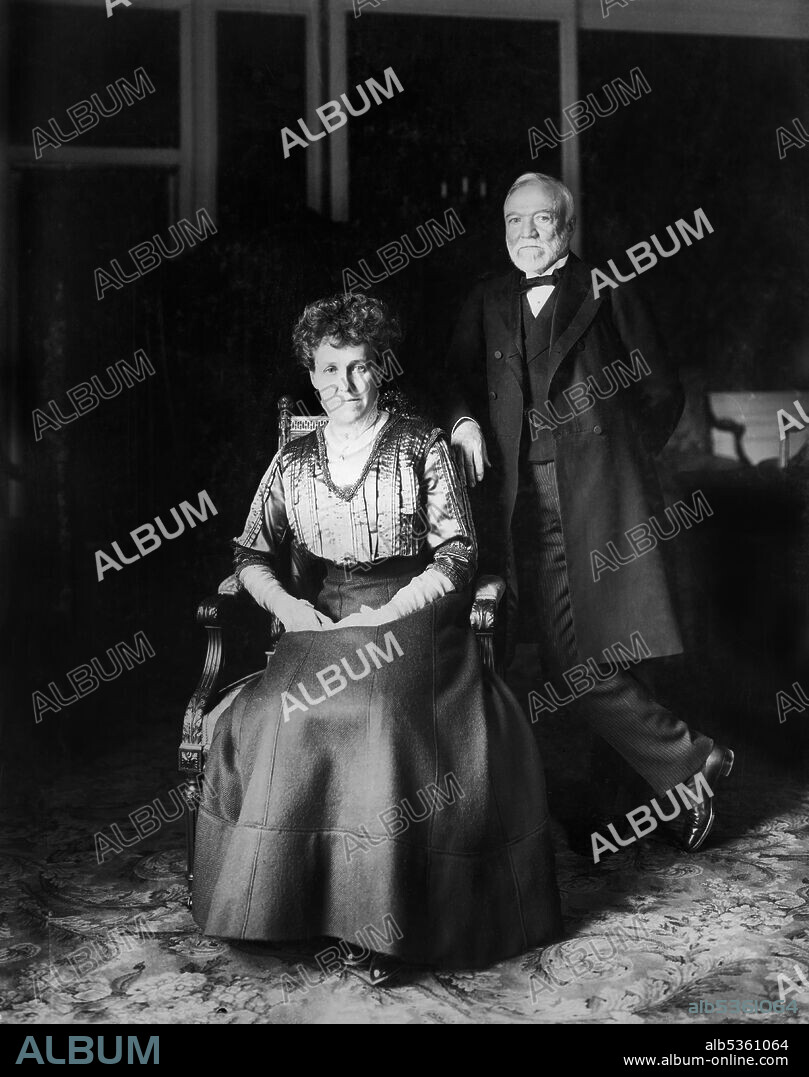 Andrew Carnegie (1835-1919) Scottish-American Industrialist and Philanthropist, with his wife Louise Whitfield Carnegie (1857-1946), Full-Length Portrait, photo by Frederic Bulkeley Hyde, 1908.