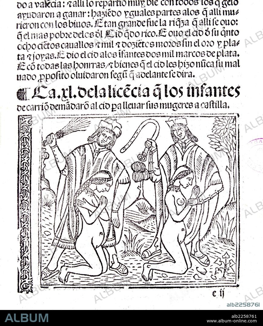 CID, EL (RODRIGO DIAZ DE VIVAR). CABALLERO CASTELLANO. 1043-1099. "CRONICAS DEL MUY ESFORZADO CABALLERO.". ILUSTRACION " HIJAS DEL CID". BIBLIOTECA NACIONAL. MADRID.
