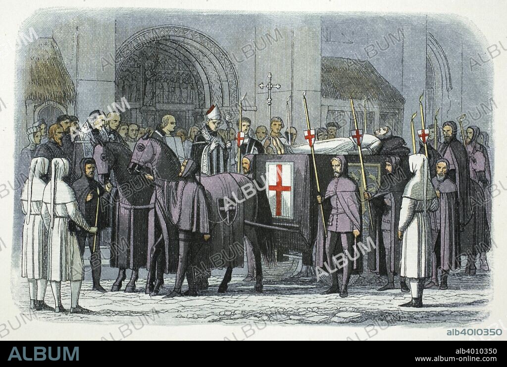 The body of Richard II brought to St Paul's Cathedral, London, 1400 (1864). After he died in prison at Pontefract Castle in unknown circumstances, the body of the deposed King Richard II (1367-1400) was brought to St Paul's, where it lay in state for two days, to ensure that the people might know for certain that he was dead.