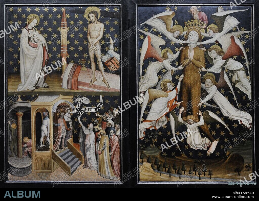 Diptych of Winterfeld Family, ca. 1430-1435. Detail depicting scenes of the life of Jesus (left) and Mary Magdalene raised by angels (right). Oak panels. From Our Lady Church, Gdansk (Poland). National Museum. Warsaw. Poland.