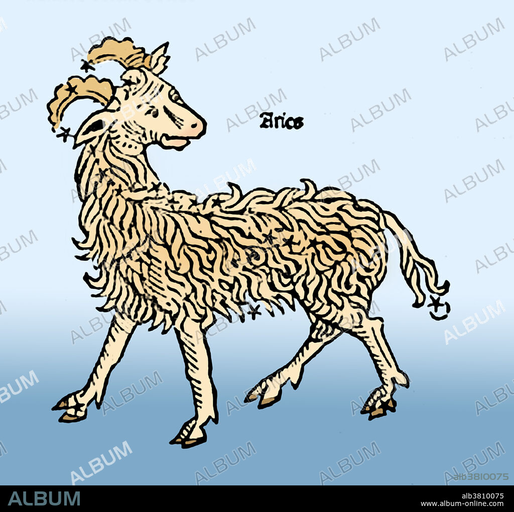 Colorization of the ram of Aries, one of the constellations of the zodiac. Aries is located in the Northern Hemisphere between Pisces to the west and Taurus to the east. The name Aries is Latin for ram. It is one of the 48 constellations described by the 2nd century astronomer Ptolemy, and remains one of the 88 modern constellations defined by the International Astronomical Union. Aries is the first astrological sign in the Zodiac, spanning the first 30 degrees of celestial longitude, which area the Sun transits, on average, between March 21 to April 20 each year.