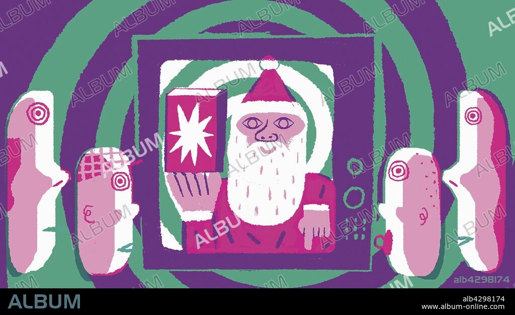 Santa Claus advertising on television screen.