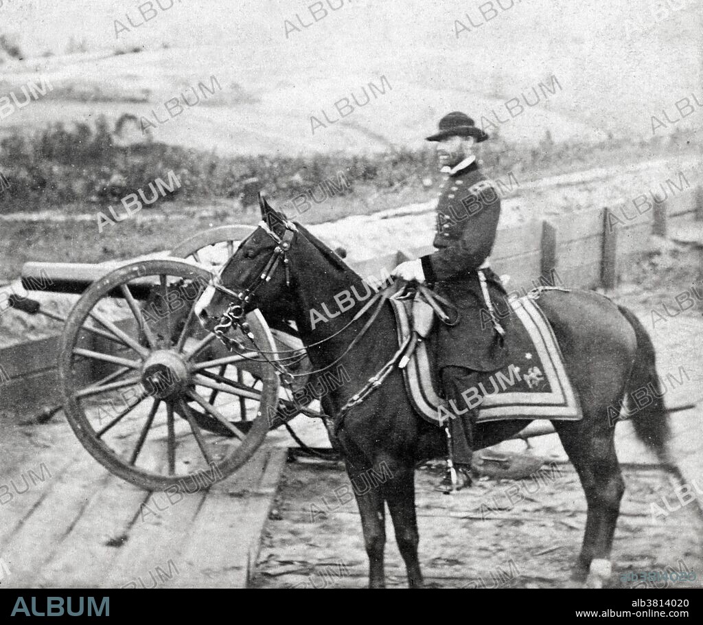 General Sherman and his horse. This view was taken in the trenches before Atlanta, Georgia, 1865. Edward and Henry T. Anthony & Co. (American, 1862 - 1902). Albumen silver print. William Tecumseh Sherman (1820-1891) was an American general in the Union Army during the American Civil War (1861-65), for which he received recognition for his outstanding command of military strategy as well as criticism for the harshness of the "scorched earth" policies that he implemented in conducting total war against the Confederate States.
