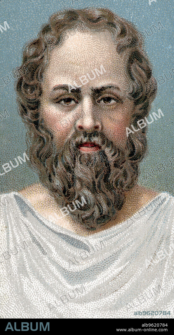 Socrates, Ancient Greek philosopher, early 20th century. Socrates (469-399 BC) is considered to be the intellectual father of modern Western philosophy. His method of enquiry was to enter into a penetrating discussion with his companions, questioning the nature of knowledge itself in pursuit of absolute truths. Socrates himself wrote nothing, but versions of his conversations are recorded in the written works of his pupils Plato and Xenophon. Socrates' pursuit of true knowledge brought him into conflict with the piety laws of his native Athens, where his eventual prosecution led to enforced suicide.