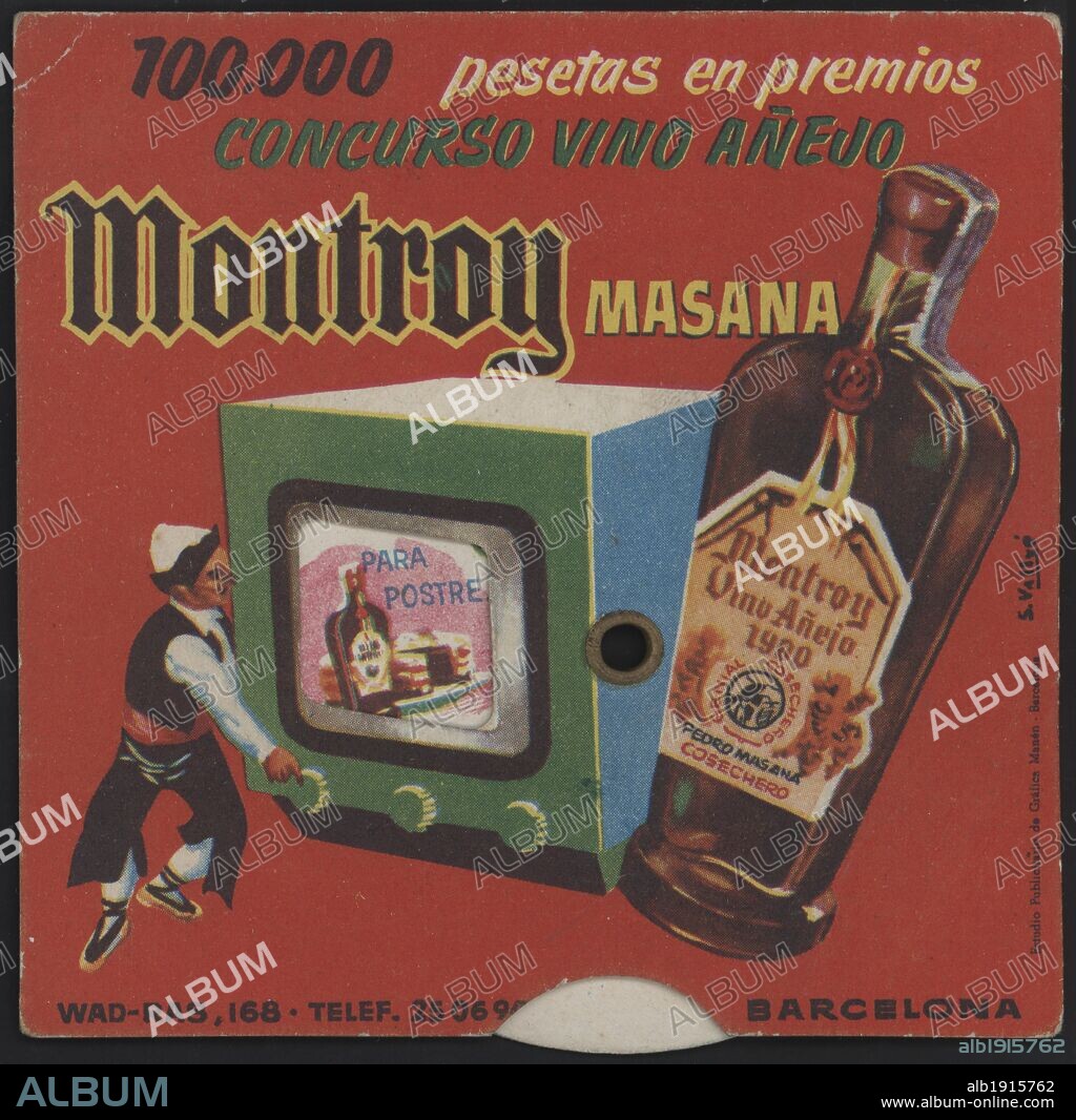 Publicidad de Vino añejo Montroy Masana. Años 1950.