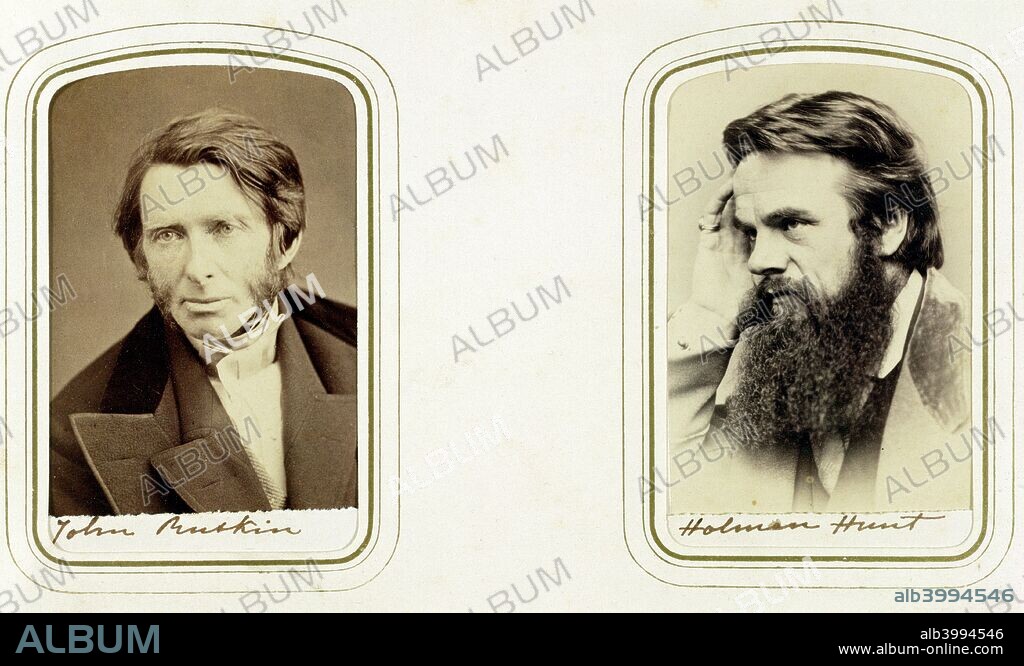 John Ruskin, English artist, poet and critic, and William Holman Hunt, English artist, 1865. Ruskin (1819-1900) was a supporter of the Pre-Raphaelites and an inspiration for the Arts and Crafts movement. Hunt (1827-1910) was one of the founders of the Pre-Raphaelite Brotherhood.