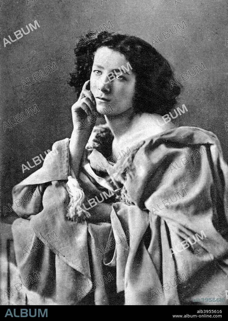 Sarah Bernhardt, French actress, 1869. Sarah Bernhardt (1844-1923) was probably the most famous stage actress of the 19th century. A photograph from Album de Photographies, Dans L'Intimite de Personnages Illustres, 1860-1920, Editions MD, 22 Rue de L'Arcade, Paris 8, 1860-1920.