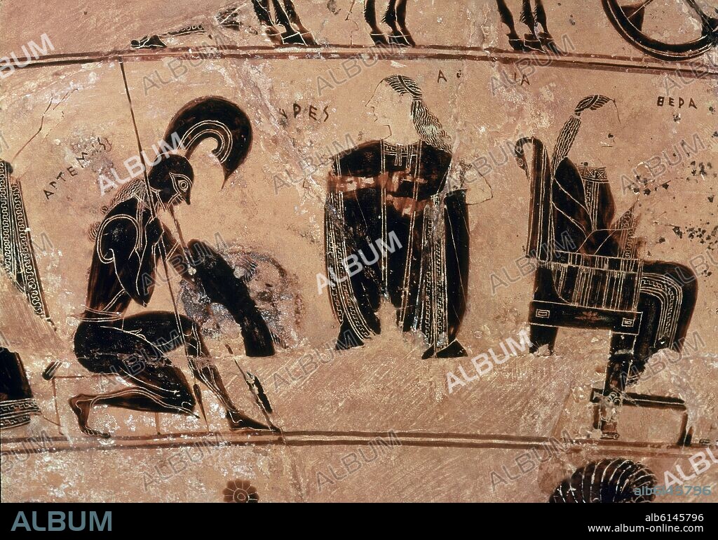 ERGOTIMO / CLITIAS. *VASO FRANCOIS DETALLE DE MARTE AÑO 570 AC-PROC CHIUSI-ATICO DE FIGURAS NEGRAS.