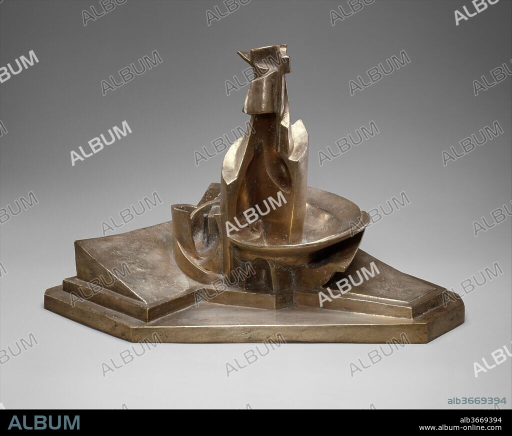 Development of a Bottle in Space. Artist: Umberto Boccioni (Italian, Reggio 1882-1916 Sorte). Dimensions: 15 1/2 x 23 3/4 x 15 1/2 in. (39.4 x 60.3 x 39.4cm). Date: 1913, cast 1950.
In March 1912 Boccioni wrote, "These days I am obsessed by sculpture! I believe I have glimpsed a complete renovation of that mummified art." A month later he published the "Technical Manifesto of Futurist Sculpture," and by June 1913 he had produced eleven sculptures, including Development of a Bottle in Space. Rather than delineating the contours of his subject, a bottle, Boccioni integrated the object's internal and external spatial planes, which appear to unfold and spiral into surrounding space.
