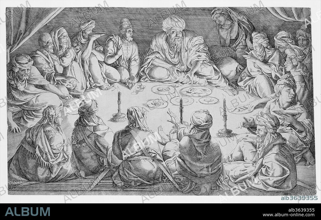 King Mulay Hasan and His Retinue at a Repast in Tunis. Artist: Jan Cornelisz Vermeyen (Netherlandish, Beverwijk 1500-1559 Brussels). Dimensions: sheet: 13 1/16 x 21 5/16 in. (33.2 x 54.1 cm). Date: ca. 1535.