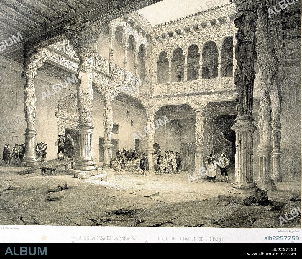 JENARO PÉREZ VILLAAMIL. ZARAGOZA. PATIO DE LA INFANTA. DIBUJO DE GENARO PEREZ DE VILLAAMIL. PARIS 1842 - 1844.