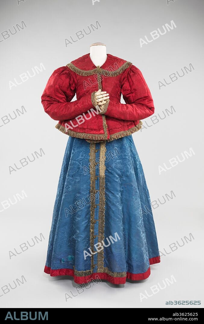 Dress. Culture: Russian. Date: 1840-80.
The traditional sarafan, pictured here with a jacket, was the integral part of Russian costume in the northern and southern regions of Great Russia beginning in the 18th century.
