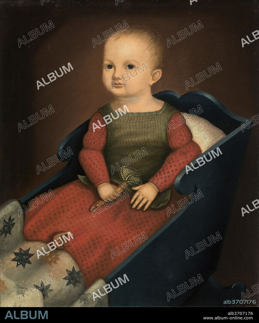 AMERICAN 19TH CENTURY. Baby in Blue Cradle. Dated: c. 1840. Dimensions: overall: 69 x 58 cm (27 3/16 x 22 13/16 in.)  framed: 82.5 x 71.7 x 5 cm (32 1/2 x 28 1/4 x 1 15/16 in.). Medium: oil on canvas.