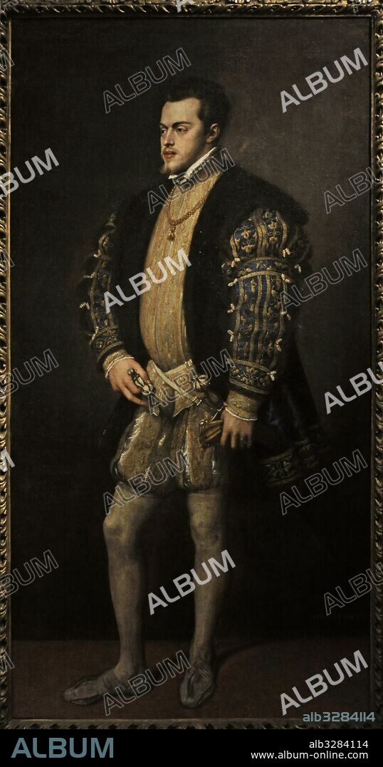 Felipe II (1527-1598). Rey de España (1556-1598), perteneciente a la casa de Austria. Retrato por Vecellio di Gregorio Tiziano (h.1490-1576), 1553-1554. Colección Farnese. Museo de Capodimonte. Nápoles. Italia.