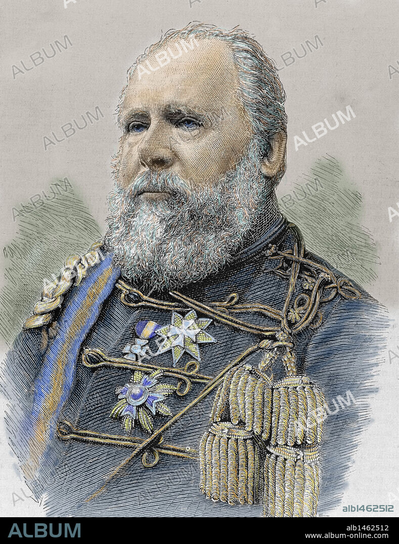GUILLERMO III (Bruselas,1817-Castillo de Loo, 1890). Rey de los PAISES BAJOS y gran duque de Luxemburgo (1849-1890). Hijo de Guillermo II. Grabado coloreado del año 1890.