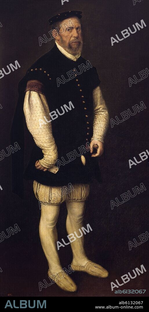 ANTONIO MORO (1519-1576). PEJERON, BUFON DEL CONDE DE BENAVENTE Y DEL GRAN DUQUE DE ALBA - HACIA 1560 - OLEO/LIENZO - 185x93,5 cm - NP 2107.