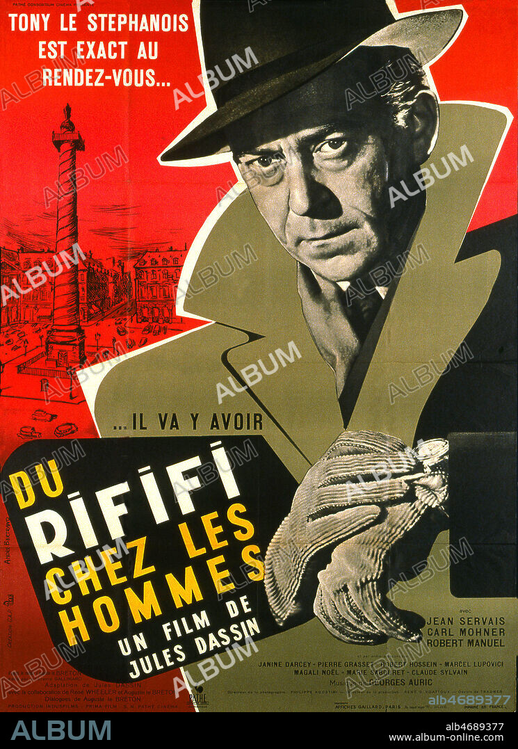 'Du rififi chez les hommes' Affiche du film illustree par Andre BERTRAND realise en 1954 par Jules DASSIN (NE 1912) d'apres le roman de Andre LE BRETON avec Jean SERVAIS (1912-1976). Credit : Coll. Perron/KHARBINE-TAPABOR.