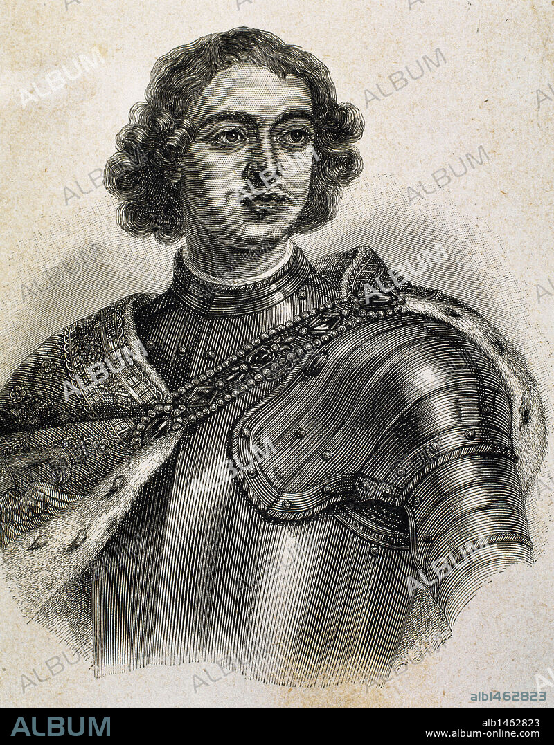 Peter I the Great (1672-1725). Tsar of Russia (1682-1725). He was proclaimed Tsar after the death of his brother Fedor III (1682) along with his brother Ivan V. Engraving.