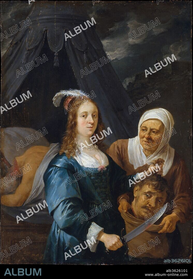 Judith with the Head of Holofernes. Artist: David Teniers the Younger (Flemish, Antwerp 1610-1690 Brussels). Dimensions: 14 1/2 x 10 3/8 in. (36.8 x 26.4 cm). Date: 1650s.
According to the apocryphal book of the Bible that bears her name, the Jewish heroine Judith saved the city of Bethulia by first beguiling and then beheading the Assyrian general Holofernes. A popular subject of Baroque painting, Judith appears here accompanied by her maid and displaying Holfernes's severed head as a trophy. This painting was acquired by an American collector during the French Revolution and donated to The Met shortly after its founding, in a reflection of the artist's high position in nineteenth-century canons of taste.