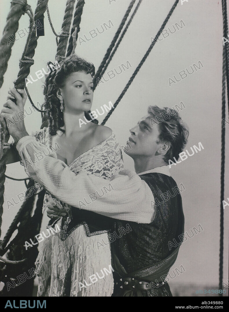 BURT LANCASTER and EVA BARTOK in THE CRIMSON PIRATE, 1952, directed by ROBERT SIODMAK. Copyright WARNER BROTHERS.