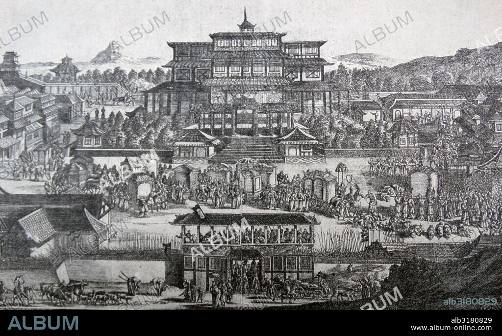 Illustration depicting a Daimyo court in Japan.