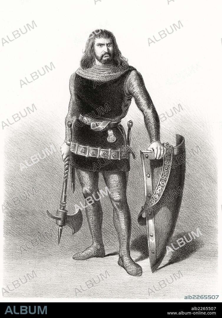 Historia de España. Bera (?-844), primer conde de Barcelona. Grabado de 1872.
