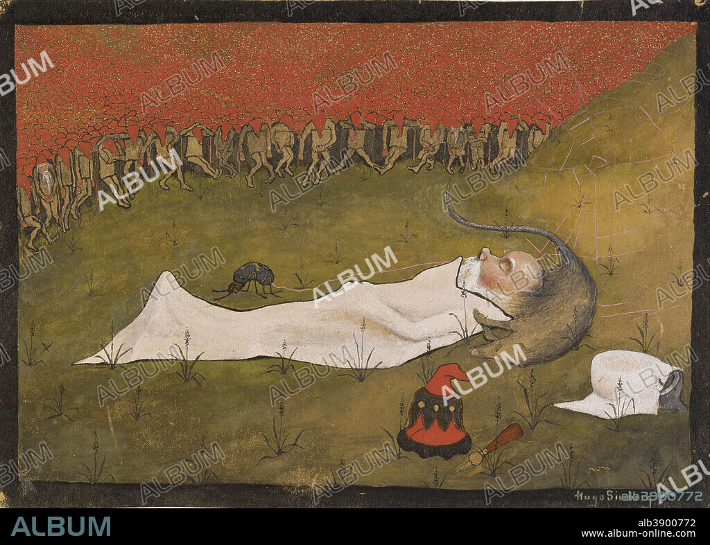 HUGO SIMBERG. King Hobgoblin Sleeping. Date/Period: 1896. Painting. Watercolour and gouache on paper. Width: 28 cm. Height: 20 cm.
