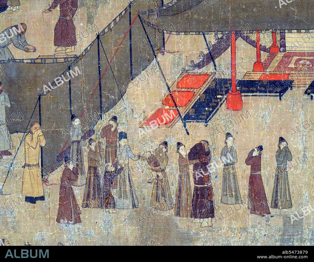Cai Wenji was born shortly before 178 CE in what is now Qi County, Kaifeng, Henan. In 195, the chaos after Chancellor Dong Zhuo's death brought Xiongnu nomads into the Chinese capital and Cai Wenji was taken as prisoner to the northern lands. During her captivity, she became the wife of the Xiongnu chieftain Liu Bao and bore him two sons. It was not until twelve years later that Cao Cao, the new Chancellor of Han, ransomed her in the name of her father. When Cai Wenji returned to her homeland, she left her children behind at the frontier. The reason Cao Cao needed her back, was that she was the only one remaining of her clan and he needed her to placate the spirits of her ancestors. Cai Wenji's father Cai Yong was an established writer, but his works were lost in the ravages of war. At Cao Cao's request, Cai Wenji was able to recite from memory up to four hundred out of four thousand of her father's lost works. Later in her life, she wrote two poems describing her turbulent years. Her year of death is unknown. Contemporary (20th century) painting.