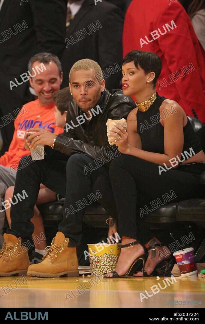 Dec. 25, 2012 - Los Angeles, CA, USA - Tuesday December 25, 2012; Chris Brown and Rihanna watch the Lakers and Knicks play on Christmas Day. The Los Angeles Lakers defeated the New York Knicks by the final score of 100-94 at Staples Center in downtown Los Angeles CA. (Credit Image: © Paul Lane/ZUMAPRESS.com). 25/12/2012