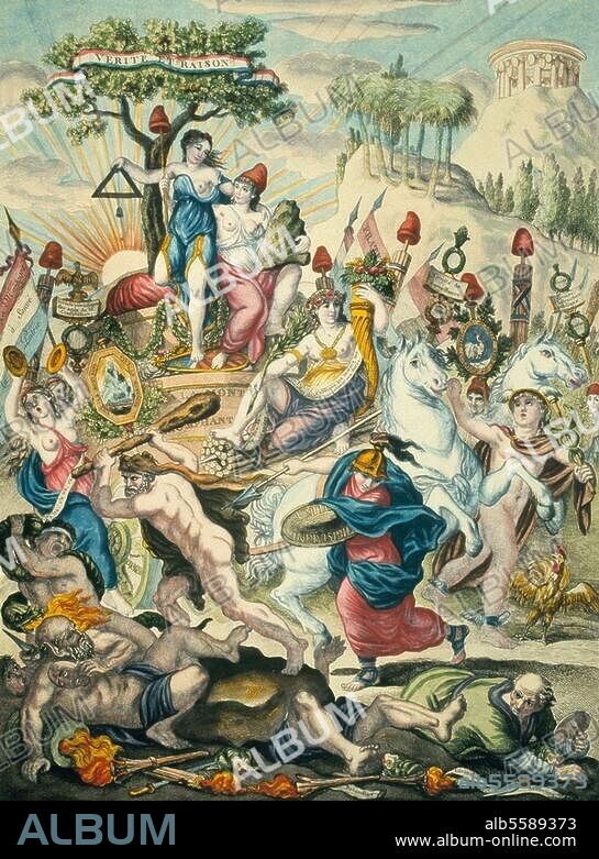 ANONYM. Französische Revolution / Bergpartei. ("Montagnards"; radikale Abgeordnete im Konvent 1792-95). "Le Triomphe de la Montagne". (Allegorie auf die Bergpartei). Kupferstich, koloriert, zeitgenössisch.