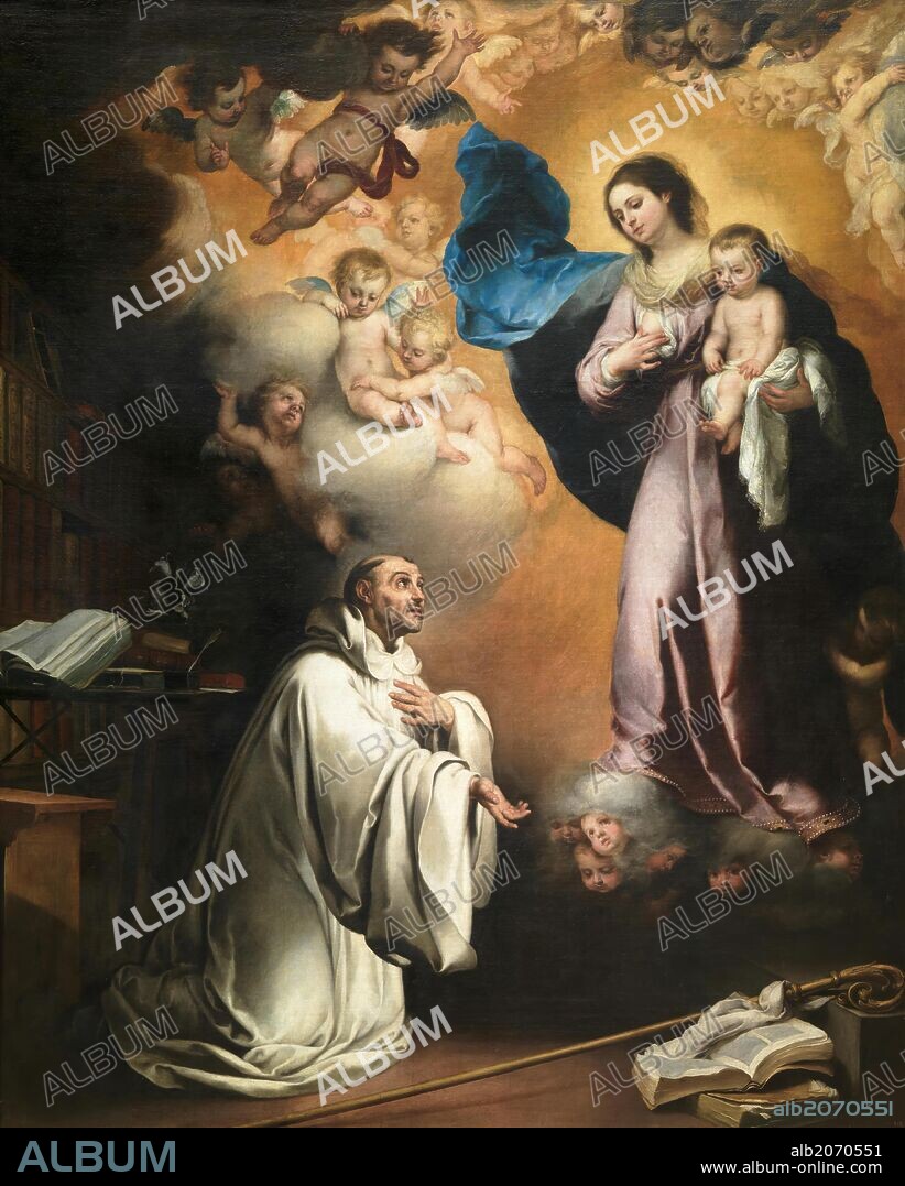 BARTOLOMÉ ESTEBAN MURILLO. Bartolomé Esteban Murillo / 'The Virgin Appears to Saint Bernard', ca.  1655, Spanish School, Oil on canvas, 311 cm x 249 cm, P00978.